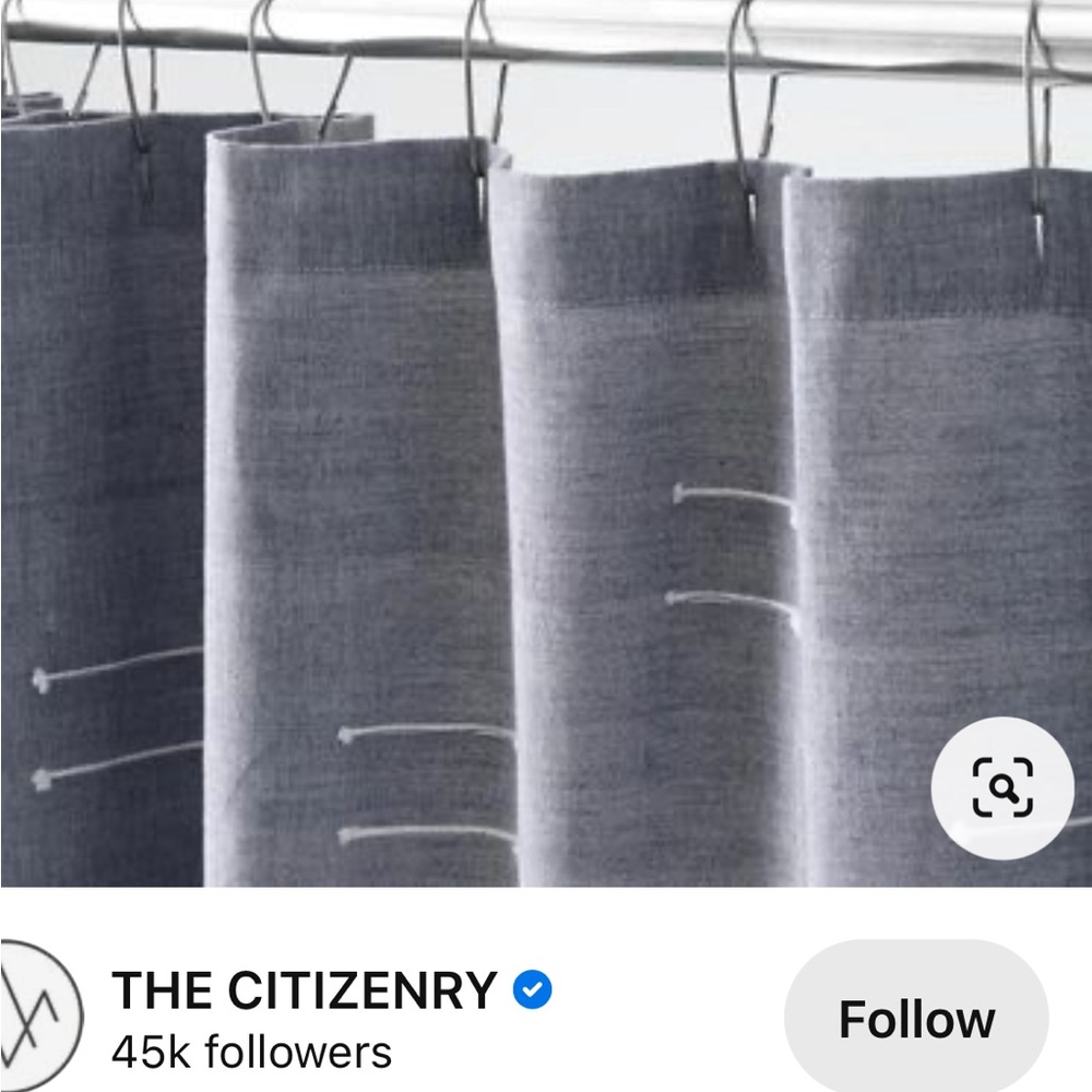 Chilka shower curtain from The Citizenry. 100% cotton, nice weight. DK blue-wht